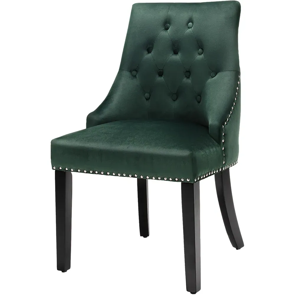 Button Tufted Velvet Studded Dining Chair - Green