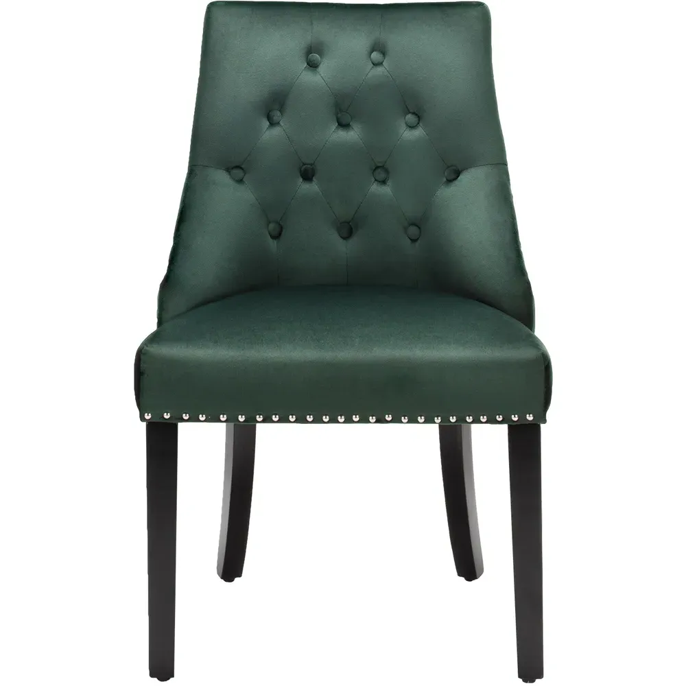 Button Tufted Velvet Studded Dining Chair - Green