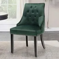 Button Tufted Velvet Studded Dining Chair - Green