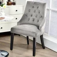 Button Tufted Velvet Studded Dining Chair - Grey