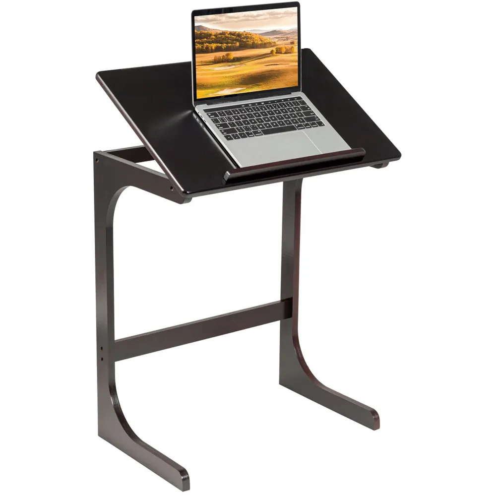 C-Shaped Adjustable Side Table - Brown, Bamboo