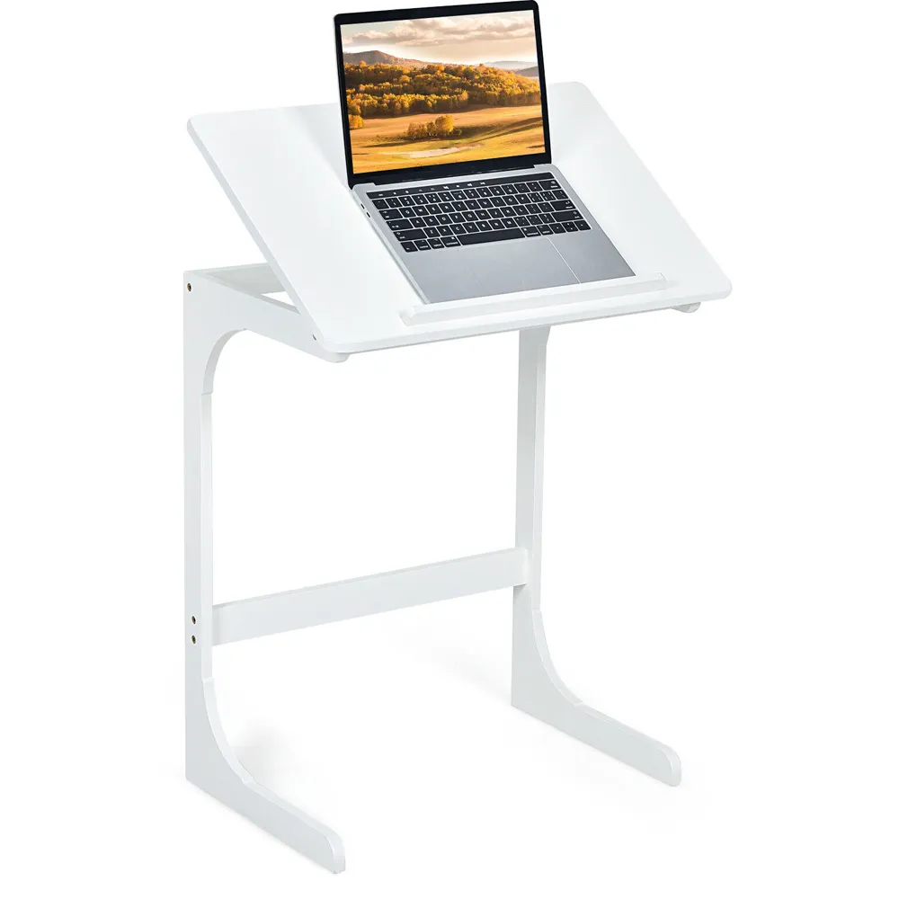 C-Shaped Adjustable Side Table - White, Bamboo