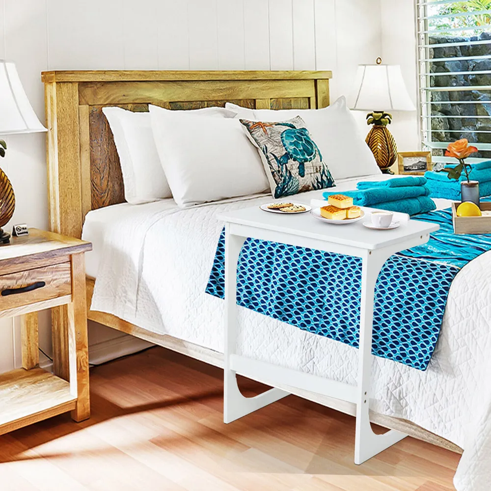 C-Shaped Adjustable Side Table - White, Bamboo