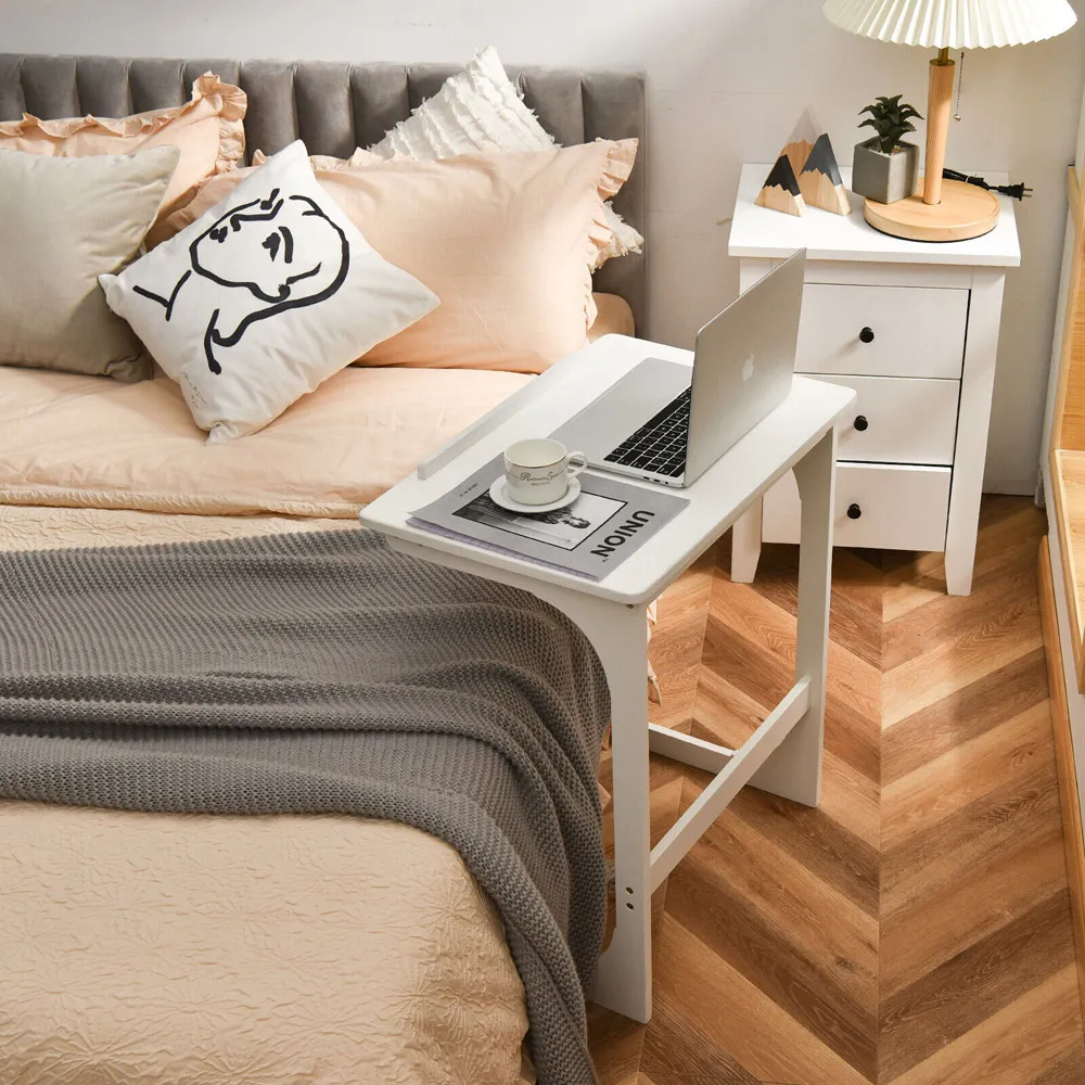 C-Shaped Adjustable Side Table - White, Bamboo