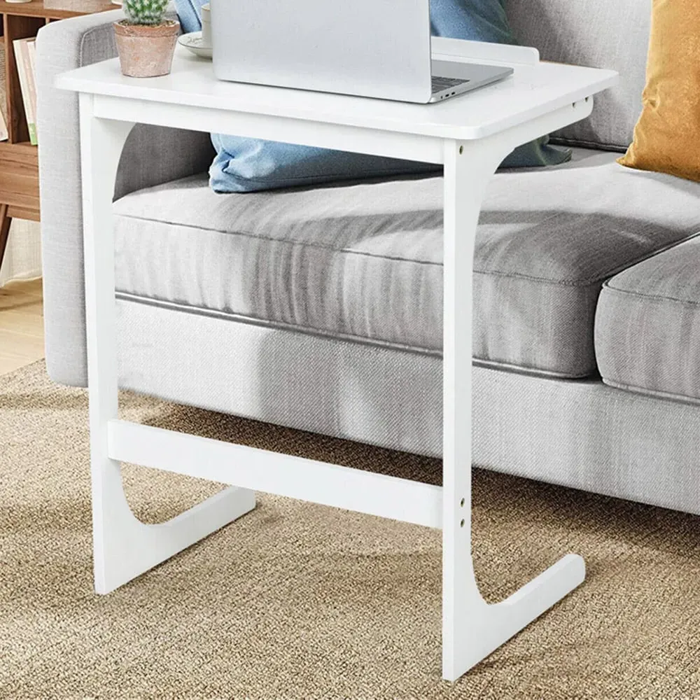 C-Shaped Adjustable Side Table - White, Bamboo