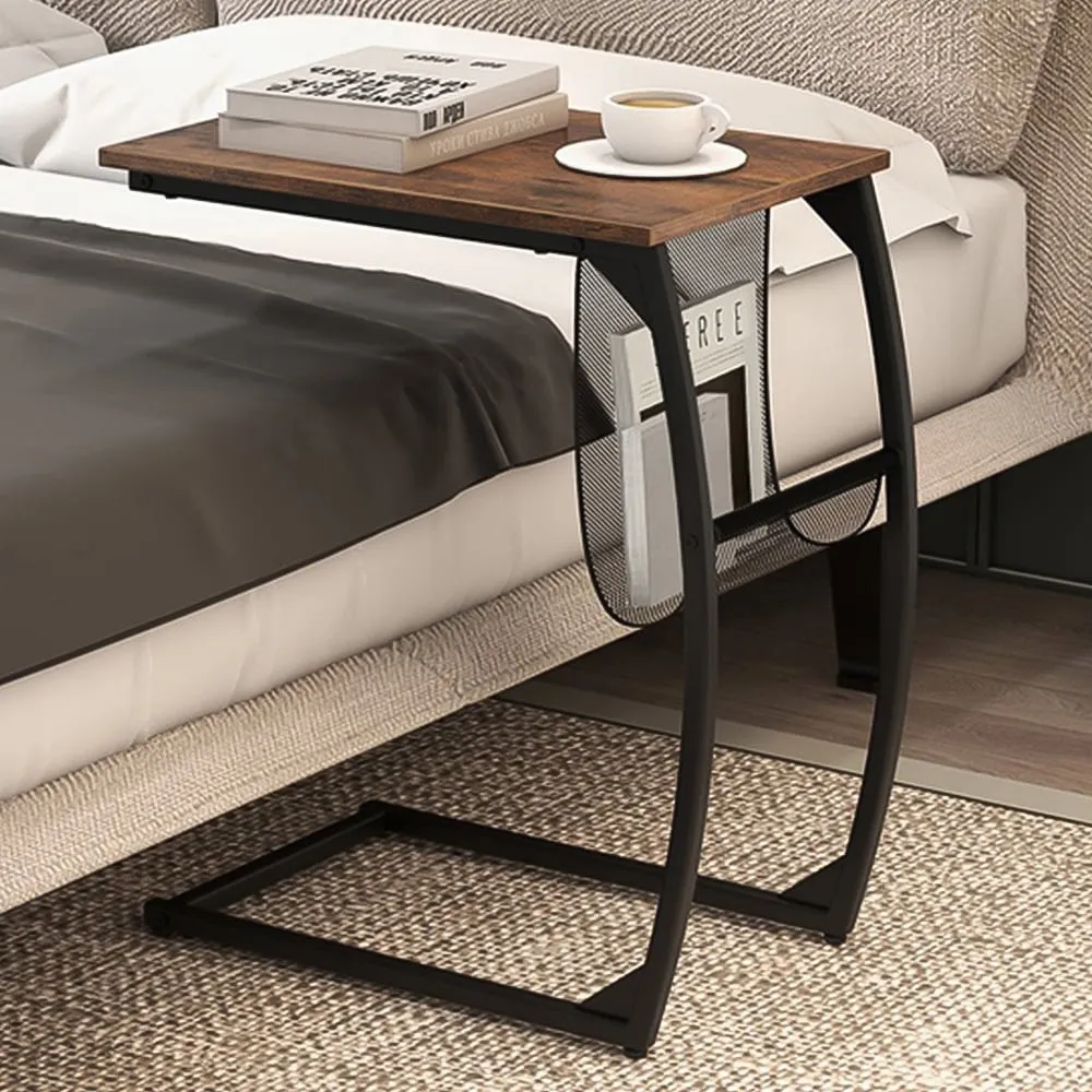 C-Shaped Sofa Side Table with Magazine Rack - Brown image