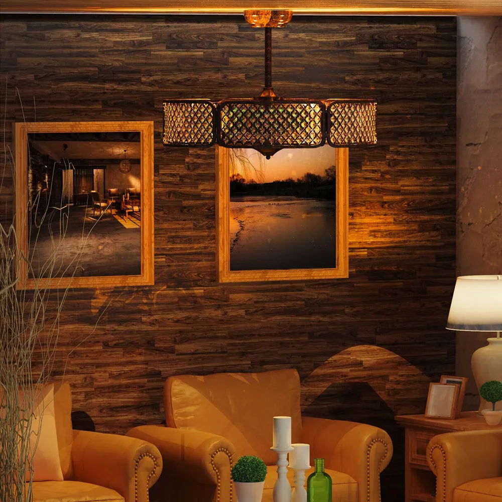 Caged Crystal Ceiling Fan Light - Coffee