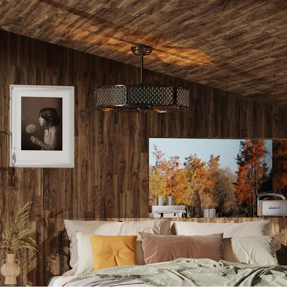 Caged Crystal Ceiling Fan Light - Coffee