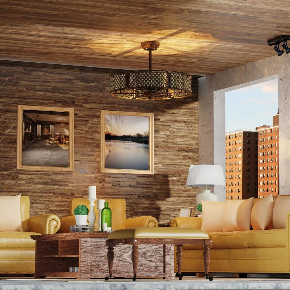 Caged Crystal Ceiling Fan Light - Coffee