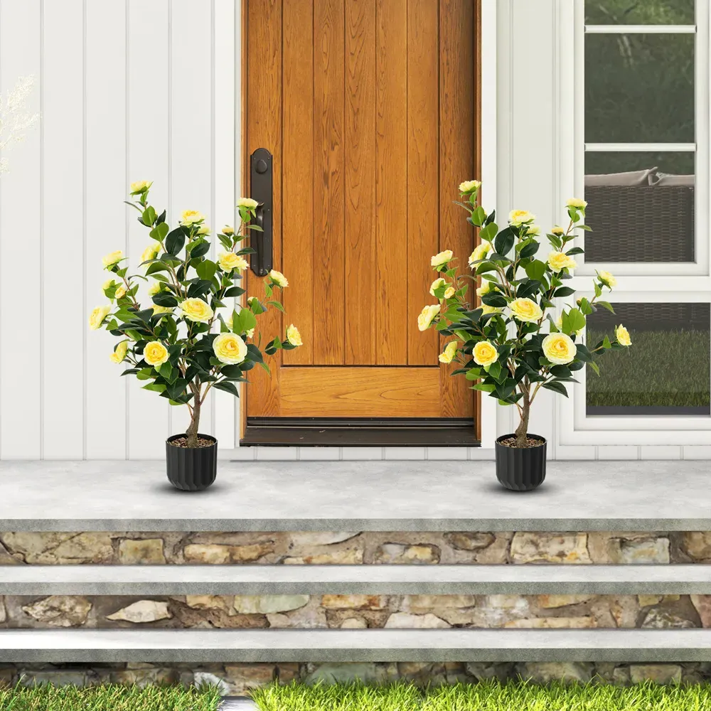 Camellia Tree Artificial Plant In Pot 3.1ft 2 Pack - Yellow