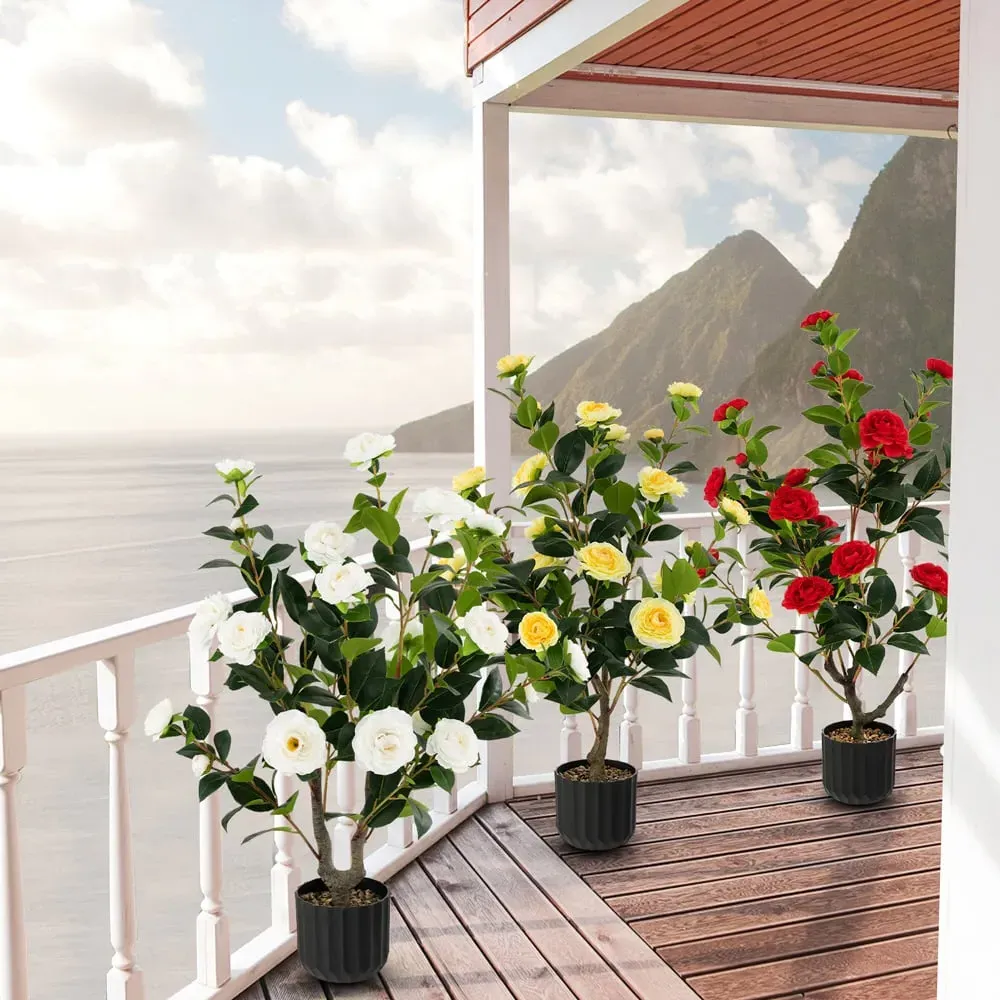 Camellia Tree Artificial Plant In Pot 3.1ft 2 Pack - Yellow