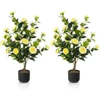 Camellia Tree Artificial Plant In Pot 3.1ft 2 Pack - Yellow