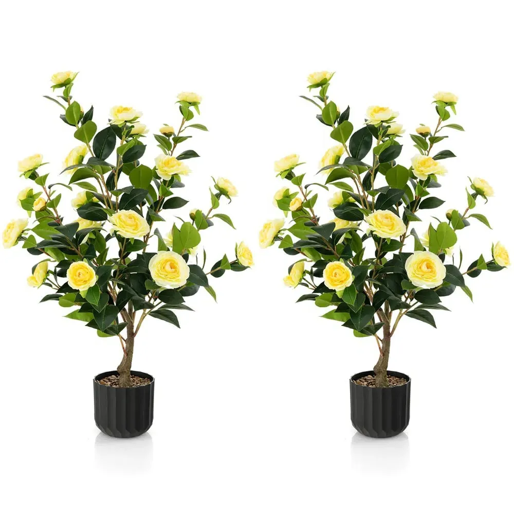 Camellia Tree Artificial Plant In Pot 3.1ft 2 Pack - Yellow image
