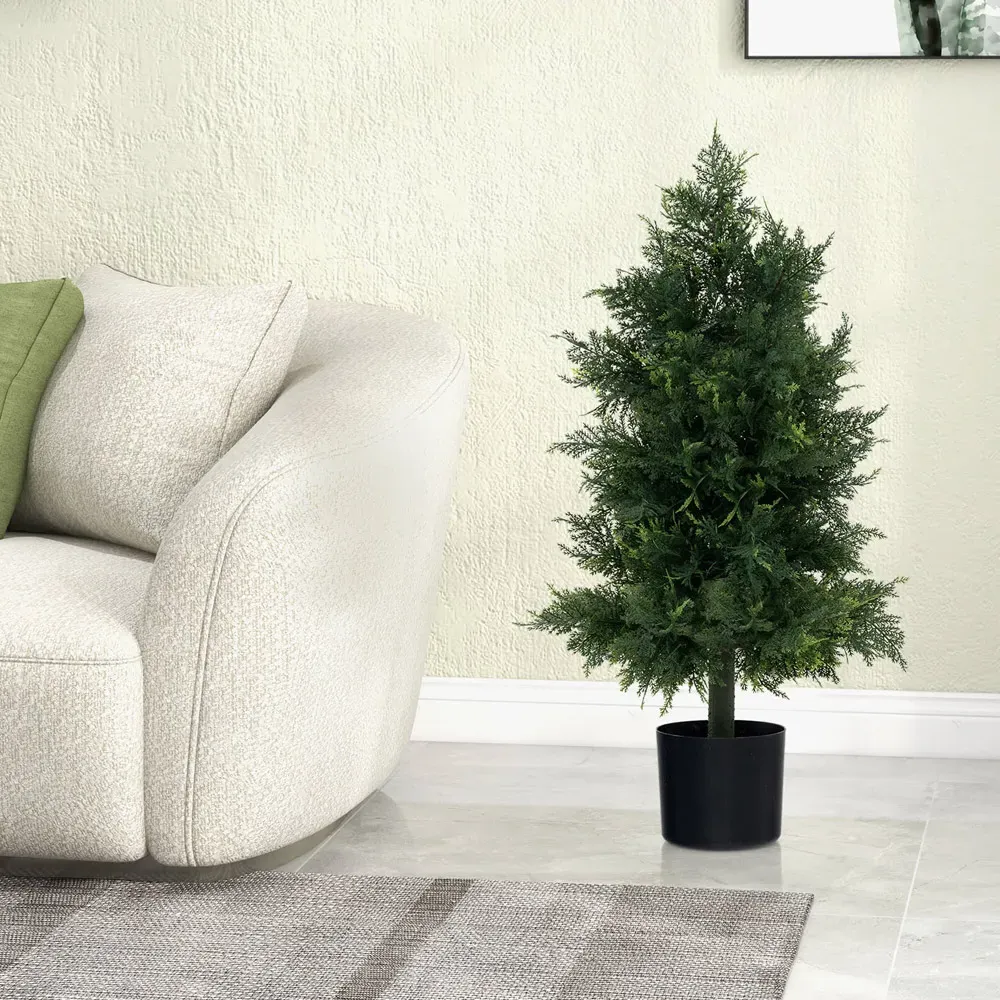 Cedar Topiary Tree Artificial Plant In Pot 2.6ft - Green