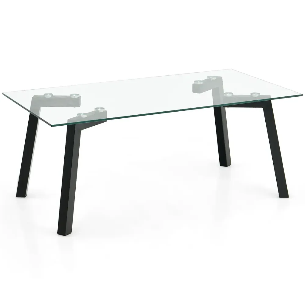 Coffee Table with Metal Legs - Black, Tempered Glass