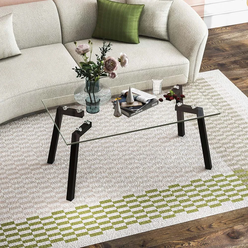 Coffee Table with Metal Legs - Black, Tempered Glass