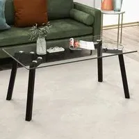Coffee Table with Metal Legs - Black, Tempered Glass