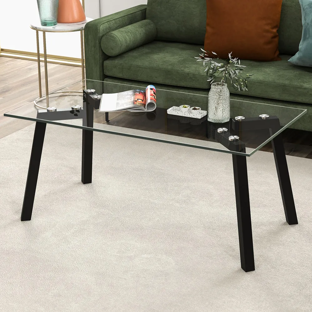 Coffee Table with Metal Legs - Black, Tempered Glass image
