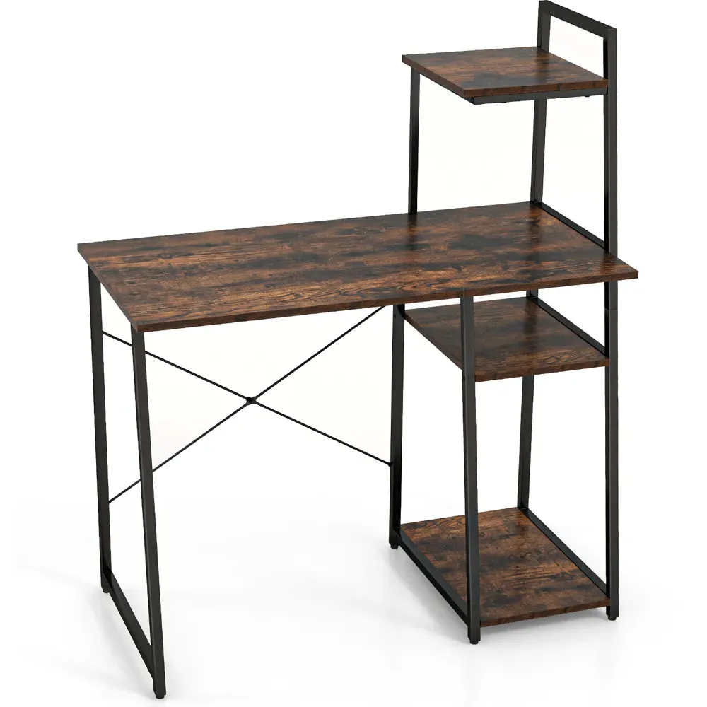 Computer Desk with Bookshelf and Host Stand - Brown