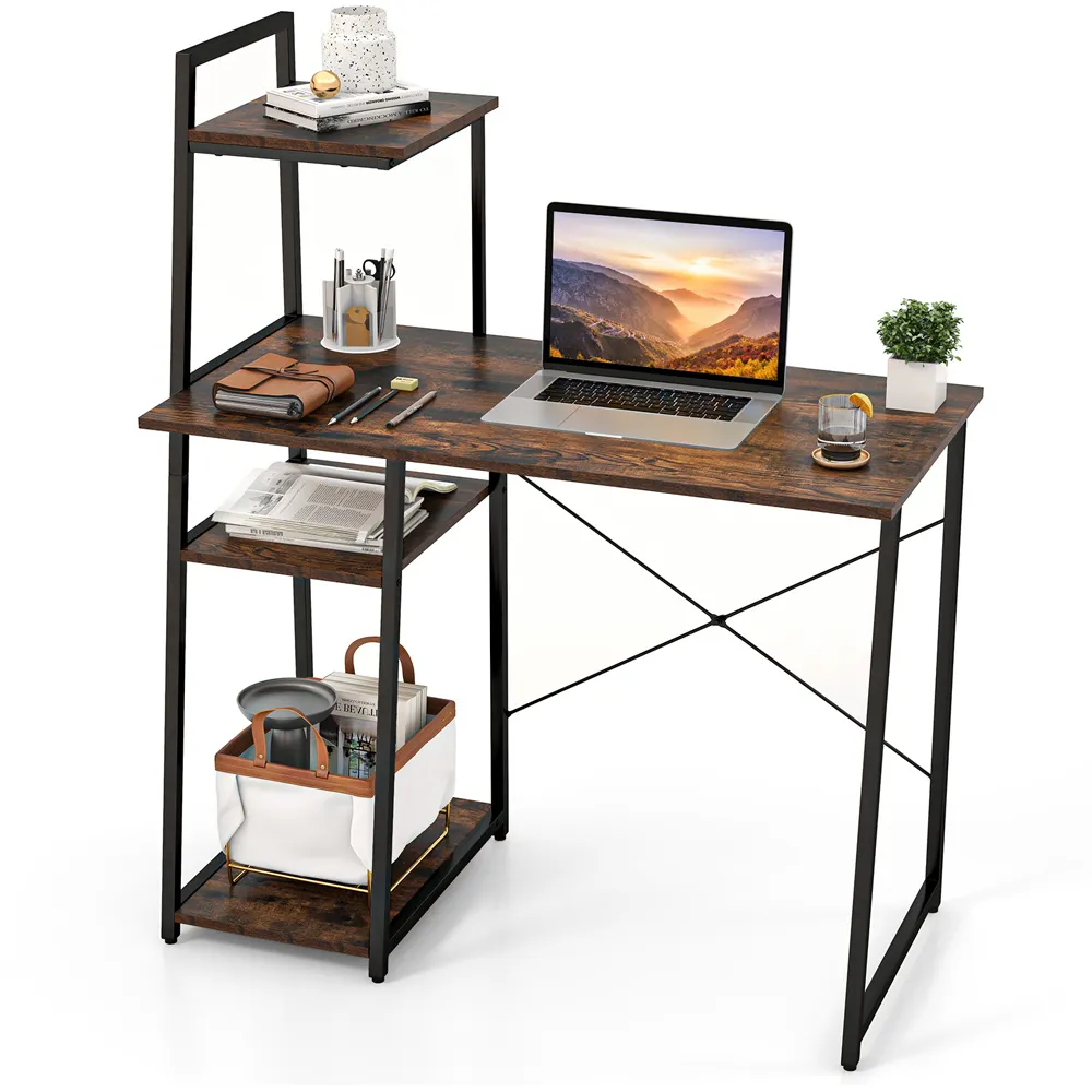 Computer Desk with Bookshelf and Host Stand - Brown