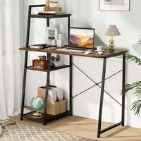 Computer Desk with Bookshelf and Host Stand - Brown