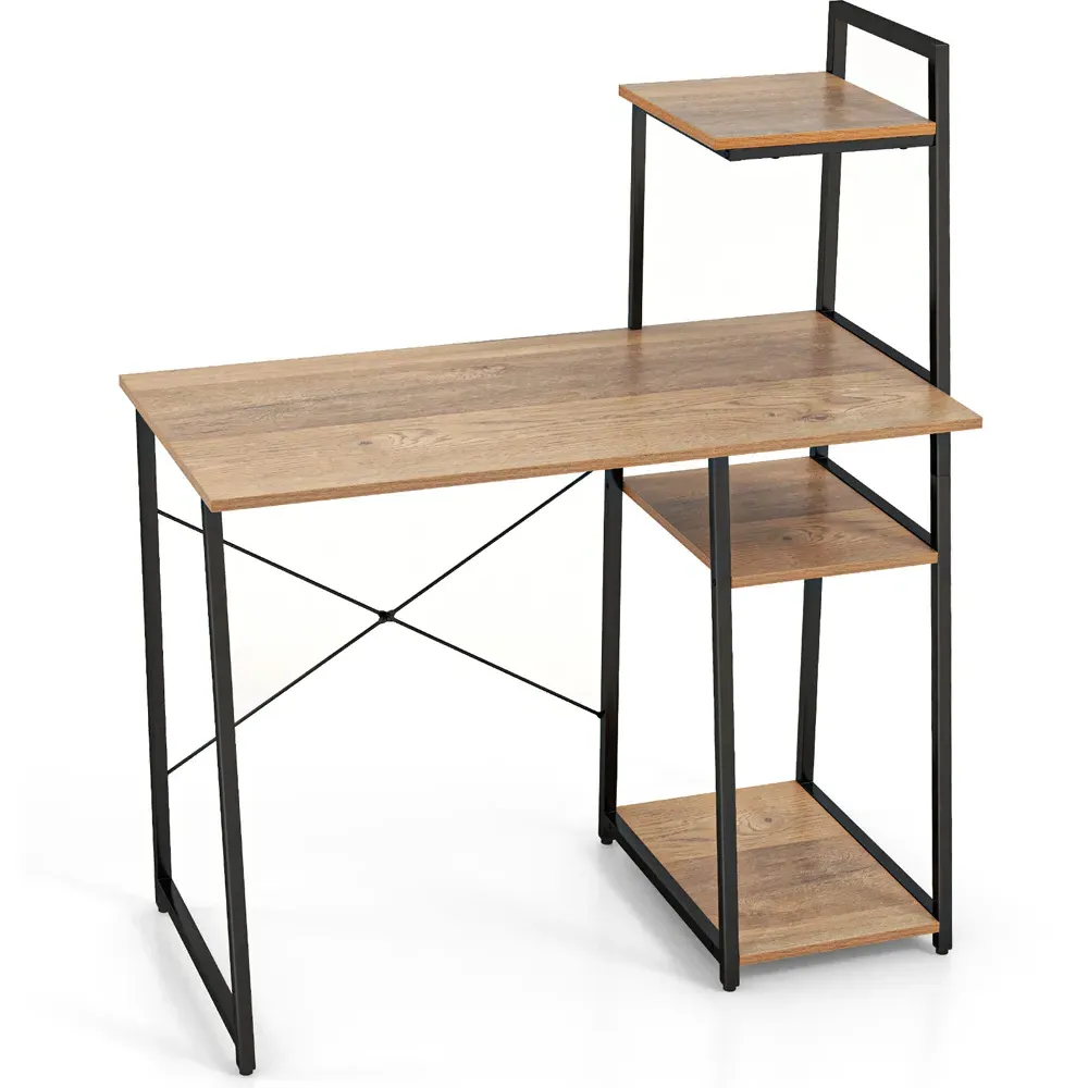 Computer Desk with Bookshelf and Host Stand - Cream