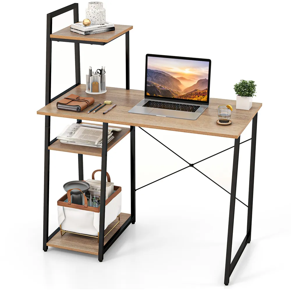 Computer Desk with Bookshelf and Host Stand - Cream