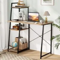 Computer Desk with Bookshelf and Host Stand - Cream
