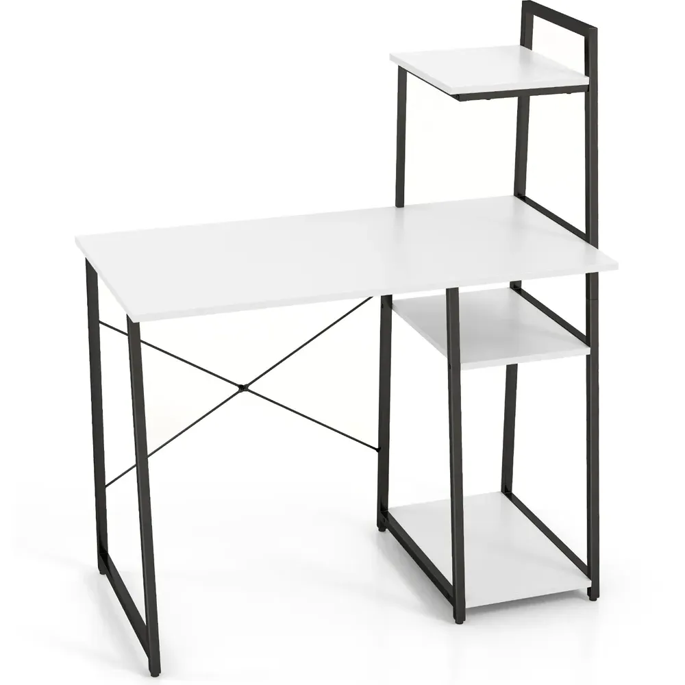 Computer Desk with Bookshelf and Host Stand - White