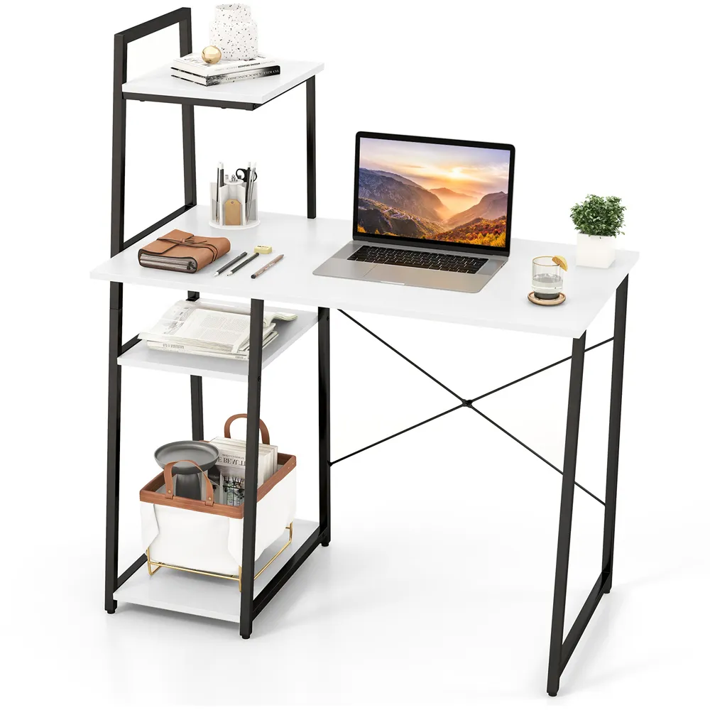 Computer Desk with Bookshelf and Host Stand - White