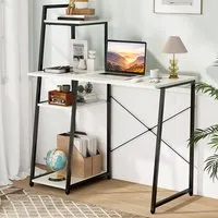 Computer Desk with Bookshelf and Host Stand - White