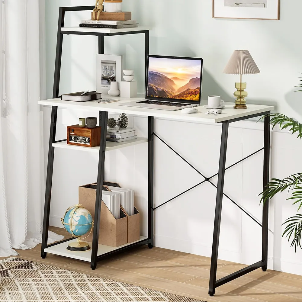 Computer Desk with Bookshelf and Host Stand - White image