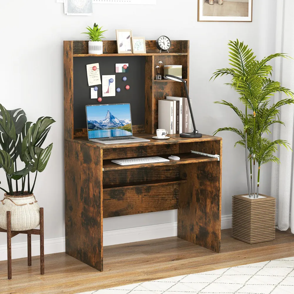 Computer Desk with Magnetic Bulletin Board - Brown