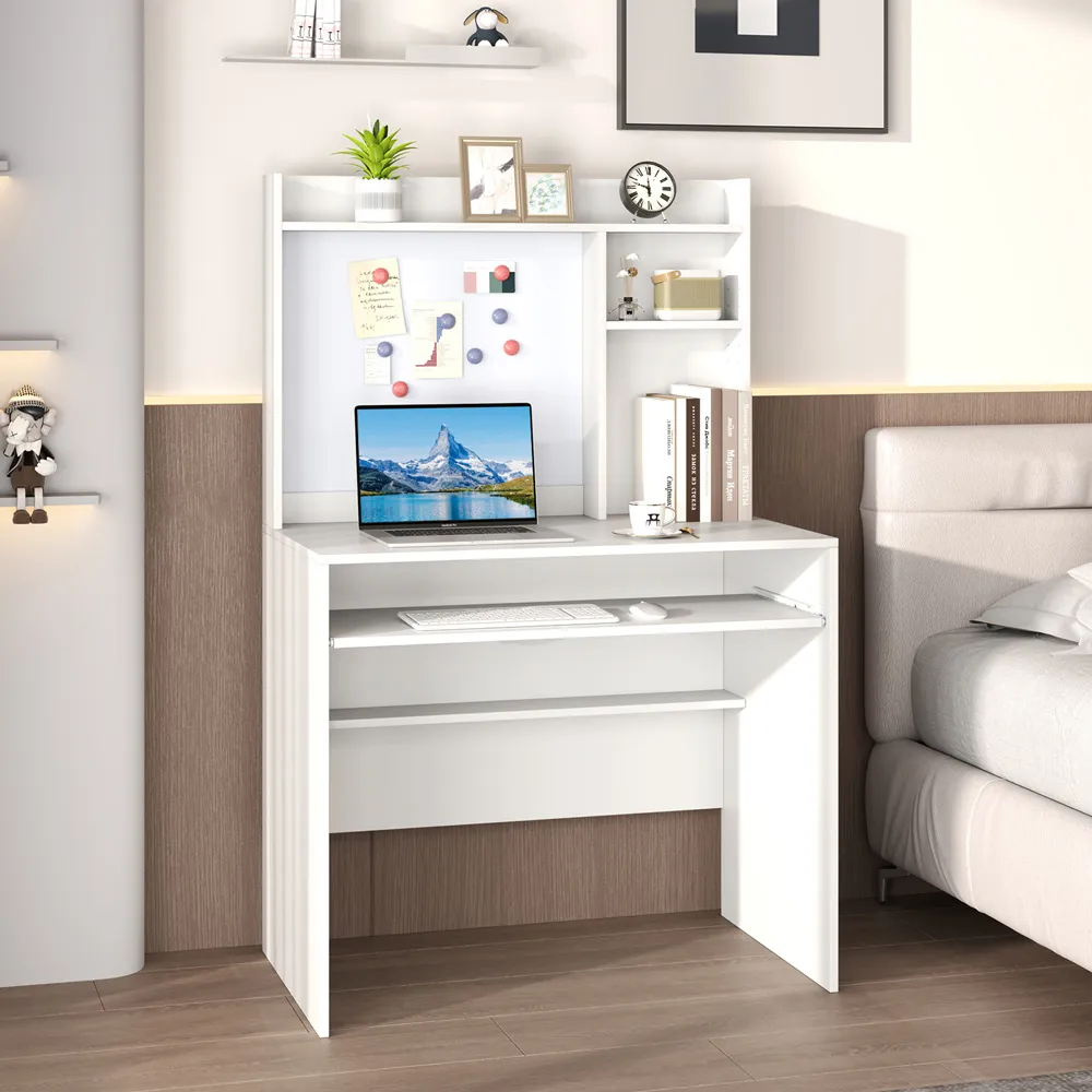 Computer Desk with Magnetic Bulletin Board - White