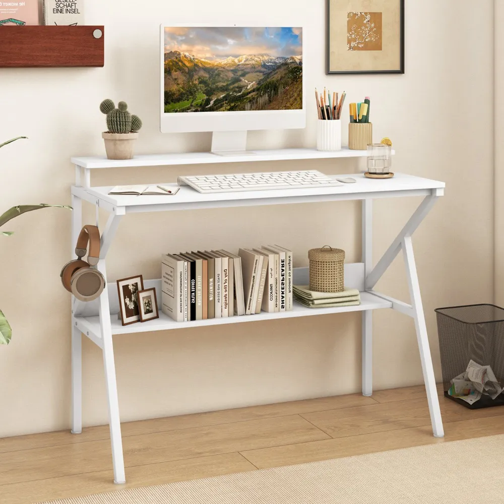 Computer Desk with Monitor Stand - White