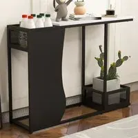 Console Table with 2 Mesh Storage - Black and White Marble