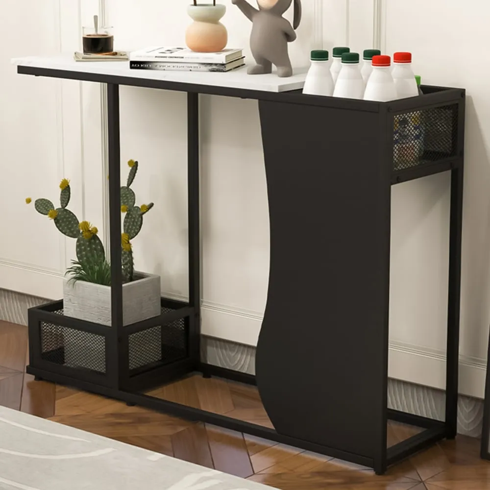Console Table with 2 Mesh Storage - Black and White Marble image