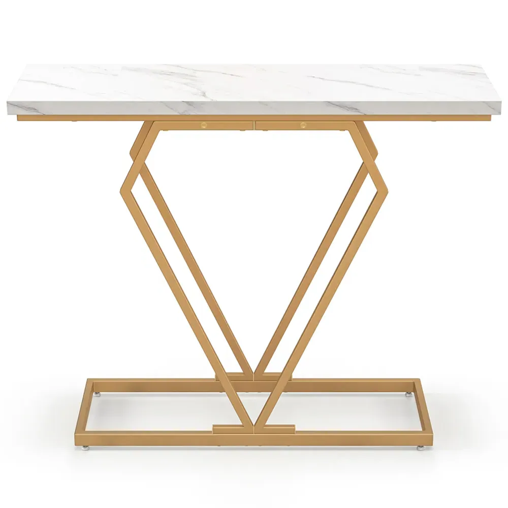 Console Table with Geometric Diamond Frame - Gold, White