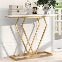 Console Table with Geometric Diamond Frame - Gold, White