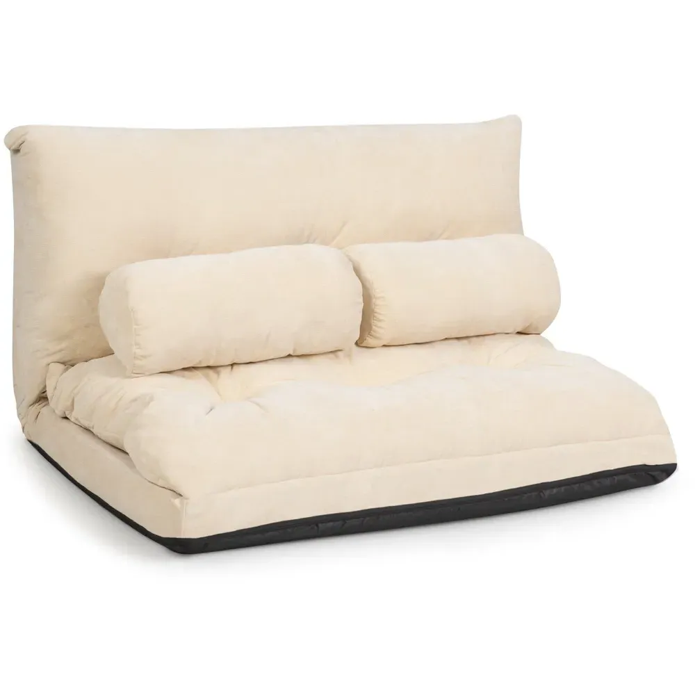 Convertible Floor Sofa Bed with Waist Pillows - Beige