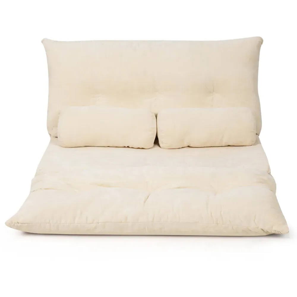 Convertible Floor Sofa Bed with Waist Pillows - Beige