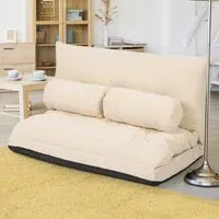 Convertible Floor Sofa Bed with Waist Pillows - Beige