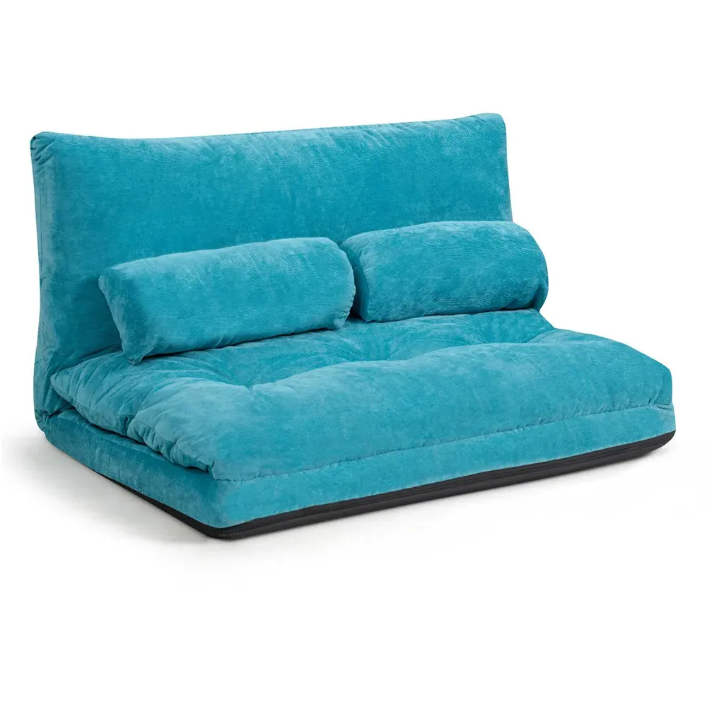 Convertible Floor Sofa Bed with Waist Pillows - Blue, Corduroy