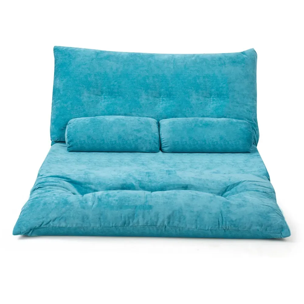 Convertible Floor Sofa Bed with Waist Pillows - Blue, Corduroy