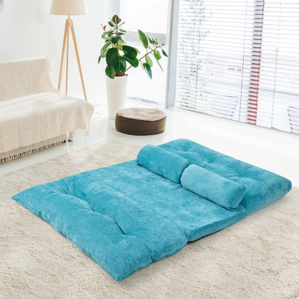 Convertible Floor Sofa Bed with Waist Pillows - Blue, Corduroy