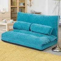 Convertible Floor Sofa Bed with Waist Pillows - Blue, Corduroy