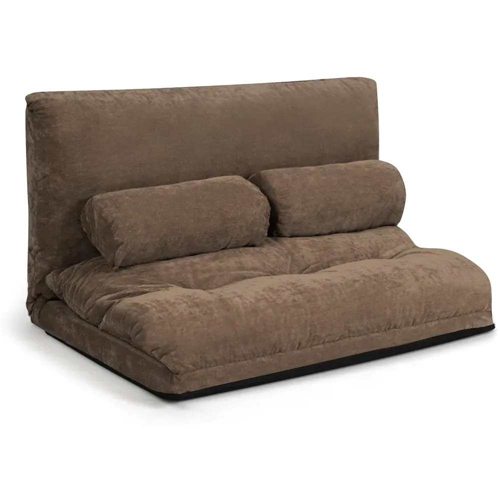 Convertible Floor Sofa Bed with Waist Pillows - Brown, Corduroy