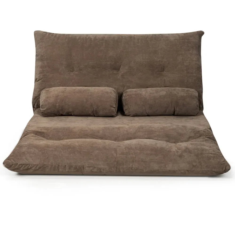 Convertible Floor Sofa Bed with Waist Pillows - Brown, Corduroy