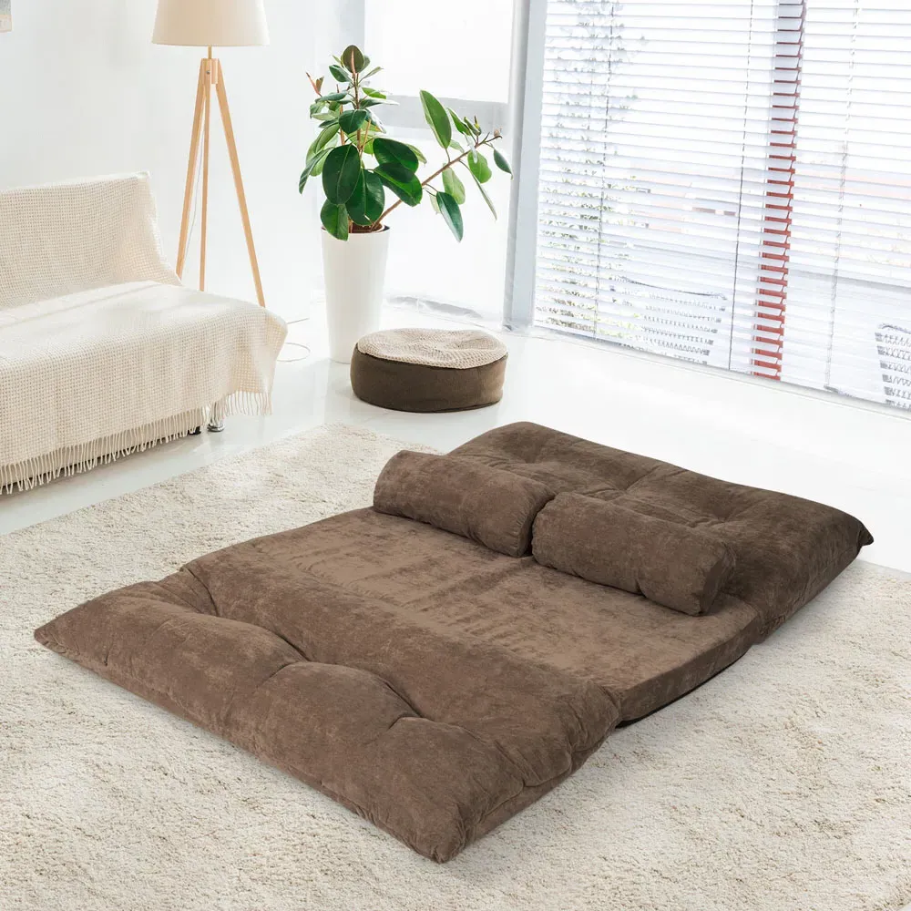 Convertible Floor Sofa Bed with Waist Pillows - Brown, Corduroy