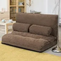 Convertible Floor Sofa Bed with Waist Pillows - Brown, Corduroy